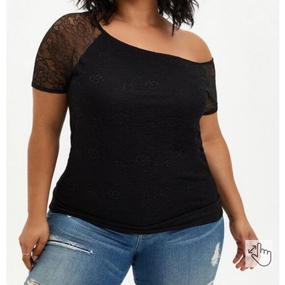 torrid Tops - Torrid Floral Top 2X Black Lace Off Shoulder Sheer Neutral Feminine Minimalist